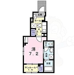 サンビオラ砂口 1Kの間取図画像