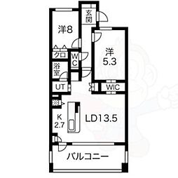 桜山西マンション 4階2LDKの間取り