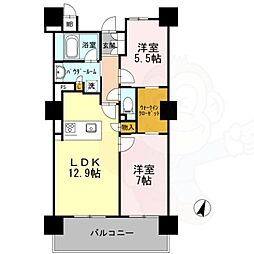 ロイヤルパークスERささしまSOUTH 15階2LDKの間取り