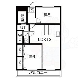 エレガンスニュー小川 2階2LDKの間取り