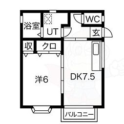 第二ひかり荘 1DKの間取図画像