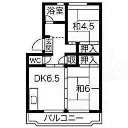 中駒九番団地6号棟 2DKの間取図画像