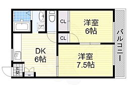 ジュネス一番館 2DKの間取図画像