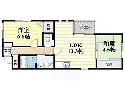 サンプロスミタニ 2LDKの間取図画像
