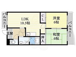福洋マンション 2LDKの間取図画像