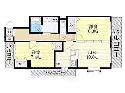 上高畑コーポ丸万 2LDKの間取図画像