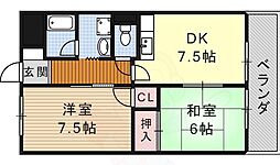 コスモハイム七番町 2DKの間取図画像