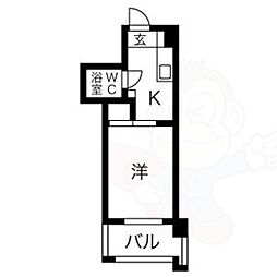 第五七福ビル 1Kの間取図画像