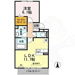 アンソレイユ 1LDKの間取図画像