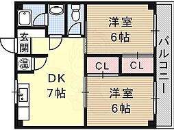 シャトー高蔵 2DKの間取図画像