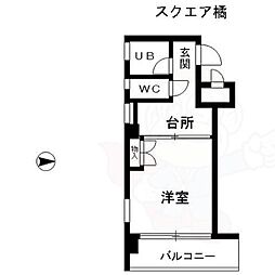 スクエア橘 1Kの間取図画像