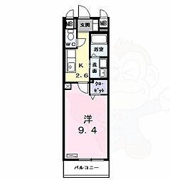 レジデンスK-1 1Kの間取図画像