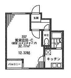 インナーコート見沼代親水公園 2階1Kの間取り