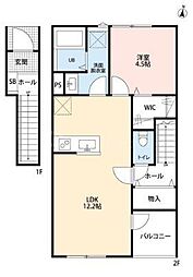 リーブルファイン足立南花畑 2階1LDKの間取り