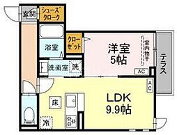 セレスティア加賀 1階1LDKの間取り