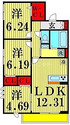 メゾンボヌール 3階3LDKの間取り