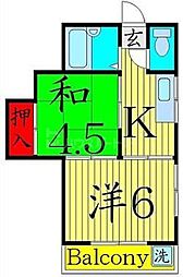 福永荘 1階2Kの間取り