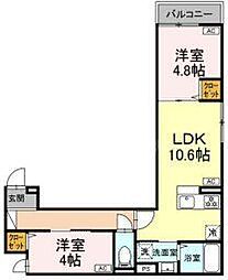 セレスティア栗原 3階2LDKの間取り