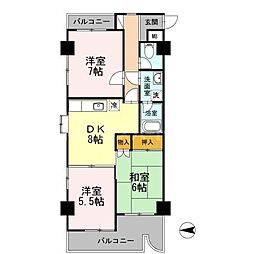 スカイハイツＹＯＳＨＩＭＩ 5階3DKの間取り