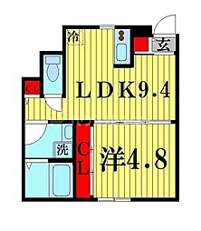 シーズンテラス舎人公園B棟 1階1LDKの間取り
