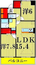 ロイヤルパークス新田 11階2LDKの間取り