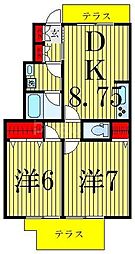 カーサメルヴェーユ 1階2DKの間取り