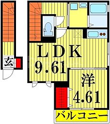 リビエラII 2階1LDKの間取り
