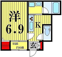 E garden 1階1Kの間取り