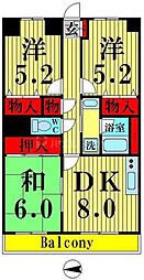 エステート西新井 4階3DKの間取り