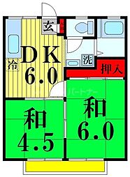 ハイツヨシザワ  I 2階2DKの間取り
