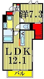 マーヴェラス六町 206 2階1LDKの間取り