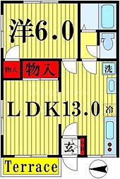 ヴィオーラ島根 2階1LDKの間取り