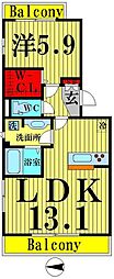 セジュール保塚B 2階1LDKの間取り