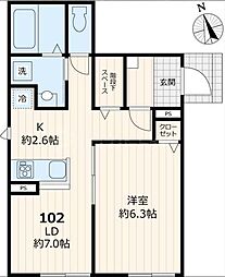 ルミエール光I 1階1LDKの間取り