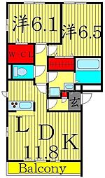 プランドールA 1階2LDKの間取り