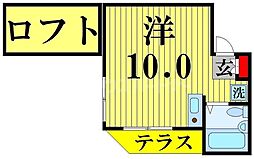 スリーハイム鹿浜 1階ワンルームの間取り