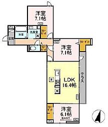 オードリーコート 1階3LDKの間取り