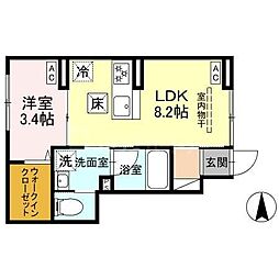 セレスティア竹ノ塚 A棟 1LDKの間取図画像