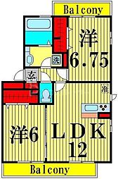 グランパティオD 2LDKの間取図画像