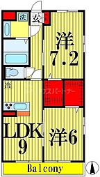 メゾンコンフォール3 2DKの間取図画像