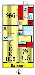 レイストリーフ 2LDKの間取図画像