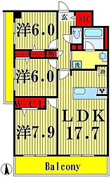 ロイヤルパークス梅島 3LDKの間取図画像