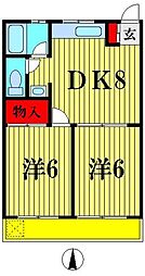 サイクルハイツ1 2DKの間取図画像