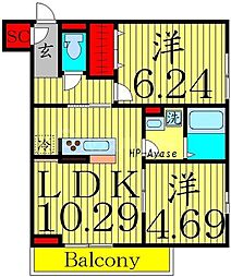エクセル3 2LDKの間取図画像