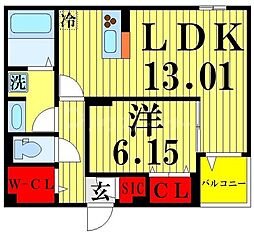 レインボー皿沼 1LDKの間取図画像