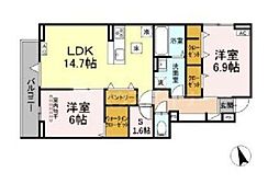 クラナーデ東伊興 2SLDKの間取図画像