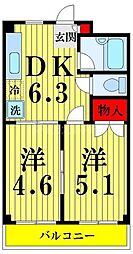 フラワーコーポ 2DKの間取図画像