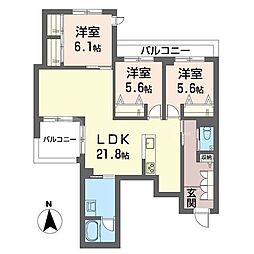 クライブス　ウエスト 3階3LDKの間取り