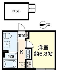 グランデュール 2階1Kの間取り