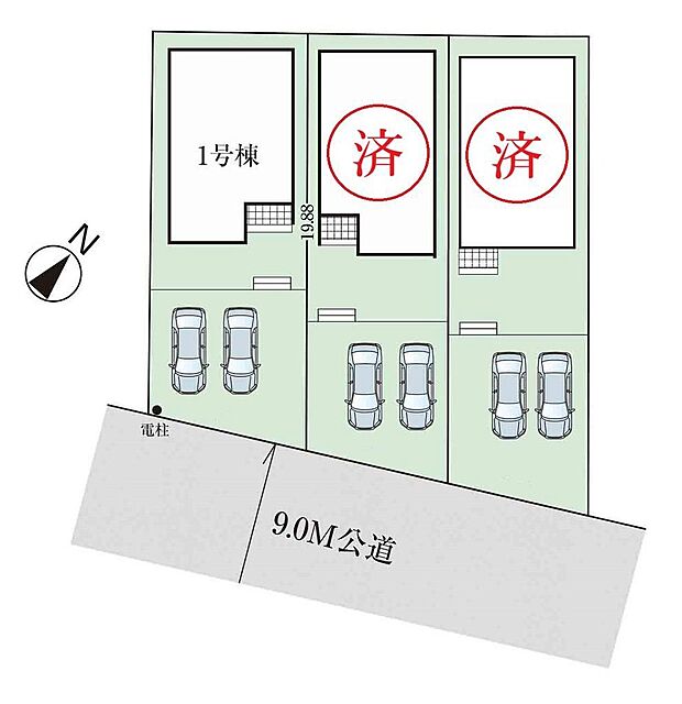 区画図／並列ラクラク２台駐車可！